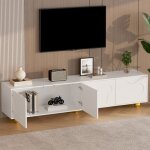 Hauss spole - meuble tv blanc 4 portes 180 cm avec rangement, convient pour 75 pouces, 5 pieds, convient ...