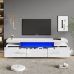 Hauss spole - meuble tv brillant 160x39x42 cm - clairage led 16 couleurs, 3 tiroirs, blanc