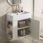 Hauss spole - meuble vasque simple 55 cm, coiffeuse suspendue avec rangement, agglomr, blanc