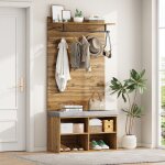 Portemanteau avec banc  chaussures rembourr (tagre rglable), tringle  vtements, 4 compartiments ...