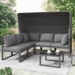 Hauss spole - salon de jardin 4 pi�ces, canap� 3 places + 2 fauteuils + 1 table basse, avec auvent, canap� ...