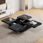 Hauss spole - table basse carr�e noir avec rangement, plateau coulissant, placage marbre, table d'appoint ...