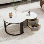Hauss spole - table basse gigogne 2 en 1, placage marbre, table d'appoint de canapé, 70×70×46 + 50×50×40cm, ... Hauss spole - table basse gigogne 2 en 1, placage marbre, table d'appoint de canapé, 70×70×46 + 50×50×40cm, ...