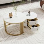 Hauss spole - table basse gigogne ronde avec rangement, 2 tiroirs, table d'appoint pour salon et chambre ...