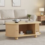 Hauss spole - table basse ovale avec portes coulissantes et rangement, 100 x 50 x 40 cm, naturel
