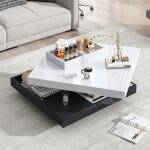 Hauss spole ? table basse fixe 70x70x36 cm ? plateau brillant noir et blanc ? rotation 360� ? compartiments ...