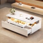 Hauss spole - table basse rectangulaire led avec rangement, 2 tiroirs et 1 plateau, table d'appoint de ...