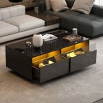Hauss spole - table basse rectangulaire noir avec 2 tiroirs, table d'appoint de canapé led, finition ... Hauss spole - table basse rectangulaire noir avec 2 tiroirs, table d'appoint de canapé led, finition ...