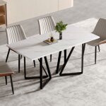 Table à manger rectangulaire rétractable, placage marbre, table de salon de cuisine, mdf, 160×73×74cm, ... Table à manger rectangulaire rétractable, placage marbre, table de salon de cuisine, mdf, 160×73×74cm, ...