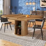Hauss spole - table � manger ronde extensible pour 4 � 6 personnes avec rangement, table de cuisine de ...