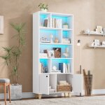 Hauss spole - vitrine de salon avec led, meuble haut de cuisine salon, mdf, 80x30x173cm, 2 portes, blanc ...