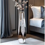 Haut vase de sol en verre cristal 85. 5cm grand vases argent pour pampas et fleurs sches - diamants ...