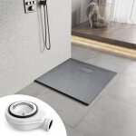 Heilmetz receveur de douche antidrapant 80x80 cm en smc, design effet pierre, gris, avec bonde