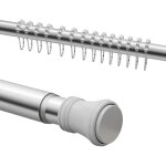 Tringle t�lescopique 110 - 160 cm barre � tension de douche, avec 12 crochets, tube t�lescopique en acier ...