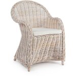 Fauteuil en rotin blanchi et coussin en coton - saint tropez