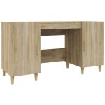 Helloshop26 - bureau table poste de travail meuble d'ordinateur informatique tude chne sonoma 140 x ...