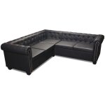 Helloshop26 - canapé d'angle chesterfield 5 places cuir synthétique noir Helloshop26 - canapé d'angle chesterfield 5 places cuir synthétique noir
