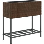 Jardini�re bac lit sur�lev� plantes fleurs terrasse jardin avec �tag�re r�sine tress�e marron