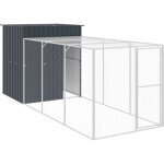 Helloshop26 - poulailler enclos cage poules avec cour 165 x 455 x 181 cm acier galvanis� anthracite