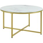 Table basse ronde pour salon 45 x 80 cm marbre blanc / doré Table basse ronde pour salon 45 x 80 cm marbre blanc / doré