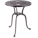 Helloshop26 - table de jardin ronde 61 cm en fonte d'aluminium table d'appoint d'extrieur avec trou ...