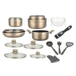 Herzberg - batterie de cuisine revtement pierre avec manche amovible 17 pices carbonne hg8055 - car ...