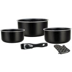 Herzberg - batterie de cuisine revtement pierre avec manche amovible 5 pices noir hg8051 - blk - noir ...