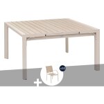 Table de jardin carr�e extensible alu evasion 8 / 10 places beige / lin + 10 fauteuils - hesp�ride