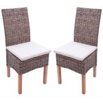 Hhg - jamais utilis] lot de 2 chaises m44 salle  manger, rotin kubu / bois, 47x52x97cm, avec coussins ...