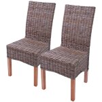 Hhg - jamais utilis] lot de 2 chaises m44 salle  manger, rotin kubu / bois, 47x52x97cm, sans coussins ...