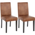 Jamais utilis] lot de 2 chaises de sjour littau, simili - cuir, aspect daim marron, pieds foncs