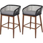 Hhg - jamais utilis] lot de 2 tabourets de bar rope 110, coussins d'extrieur en corde tresse mtal ...