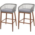 Hhg - jamais utilis�] lot de 2 tabourets de bar rope 110, coussins d'ext�rieur en corde tress�e m�tal ...