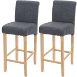 Hhg - jamais utilis] 2x tabouret de bar 717, tabouret de comptoir, bois, gris fonc, pieds clairs, tissu ...