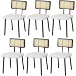 Hhg - jamais utilis] lot de 6 chaises de salle  manger 707, fauteuil chaise, bois poly rotin mtal ...