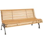 Hhg - banc de jardin 439, banc 3 places en bois et fonte, 160 cm, naturel