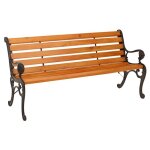 Banc de jardin hhg - 444, banc 3 places en bois et fonte, 164 cm, teck