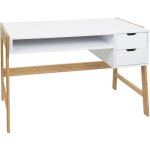 Hhg - jamais utilis] bureau 671, table d'ordinateur, table de travail, tiroir, bambou 76x155x58cm, blanc ...