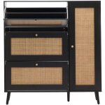 Hhg - meuble � chaussures en rotin 214, �tag�re � chaussures, 3 compartiments basculants 2 �tag�res 127x120x24 ...