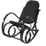Hhg - jamais utilis] rocking - chair fauteuil  bascule m41, imitation noyer, cuir patchwork, noir