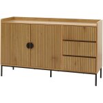Hhg - sideboard 664, commode armoire buffet, 3 tiroirs 2 portes, bois m�lamin� 80x130x42cm, naturel
