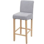 Hhg - jamais utilis] tabouret de bar 525, tabouret de comptoir, bois, gris clair, pieds clairs, tissu ...