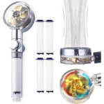 High pressure water saving handheld propeller shower head with filters vortex shower head pause switch ...