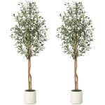 Hoerfuriy - lot de 2 oliviers artificiels - 150 cm - avec pot blanc - vert - d�coration pour la maison, ...