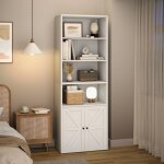 Hoerfuriy - bibliothque 5 tages style farmhouse - portes coulissantes verre - rangement salon / bureau ...