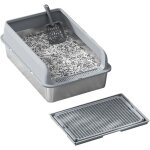 Liti�re pour chat, 60x40x30cm bac � liti�re en acier inoxydable, bac � liti�re en m�tal � dessus avec ...