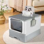 Hofuton bac  litire pour chat maison de toilette ferm pliable double porte + pelle + tiroir, nettoyage ...