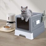 Hofuton bac  litire ferm pour chat, maison de toilette, plateau amovible, pelle, brosse, pour grand ...