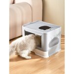 Hofuton bac  litire pliable pour chat - trs grand espace - maison de toilette pour chats - gris