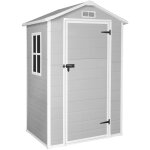 Hoggar - abri de jardin en rsine aqua 1. 4 avec fentre - inclut le sol - toit  pignon - gris blanc ...